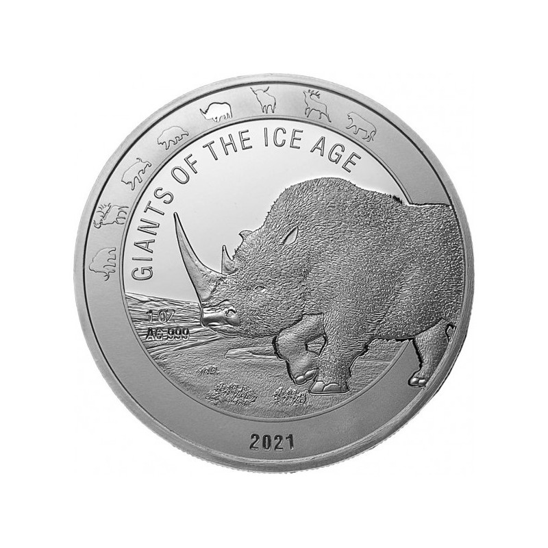 Stříbrná mince 1 Oz Giants of the Ice Age Nosorožec Srstnatý 2021