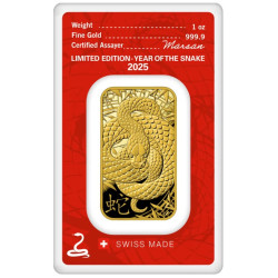 Zlatý slitek 1 Oz Argor Heraeus Lunar Series III Year of the Snake 2025