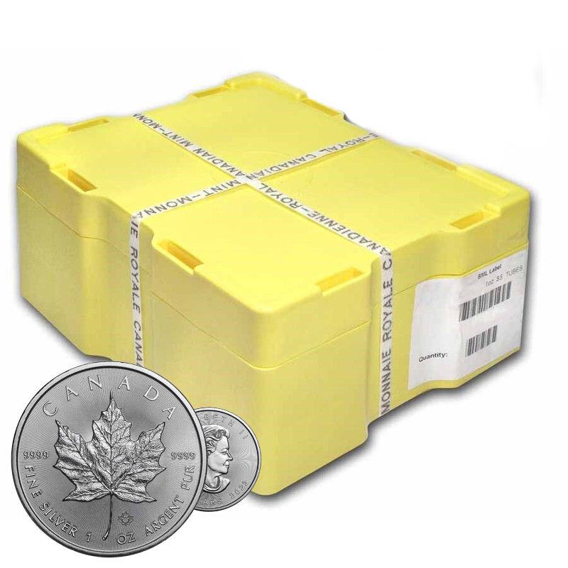 Box 500 x stříbrná mince 1 Oz Maple Leaf