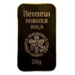 Zlatý slitek 20 g Heraeus