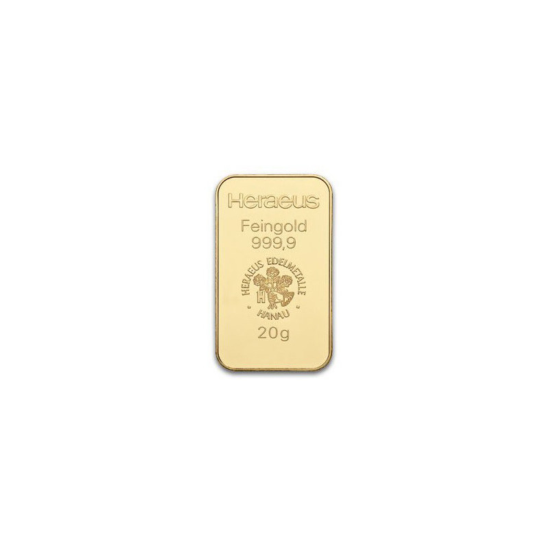 Zlatý slitek 20 g Heraeus