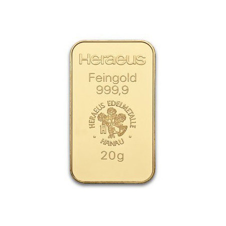 Zlatý slitek 20 g Heraeus