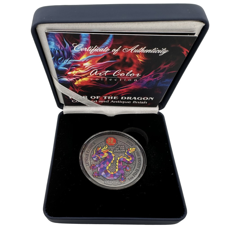 Stříbrná mince 1 Oz Art Color Collection Year of the Dragon 2024 Kolorováno