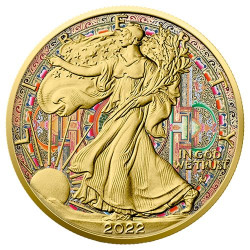 Stříbrná mince 1 Oz American Eagle Circle of Life 2022 Zlaceno a Kolorováno