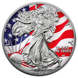 Stříbrná mince 1 Oz American Eagle American Flag 2022 Kolorováno