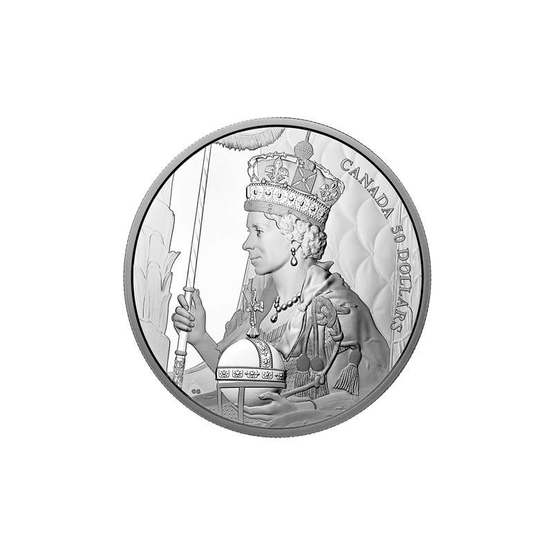 Stříbrná mince 5 Oz Královna Alžběta II. Korunovace 2022 Proof