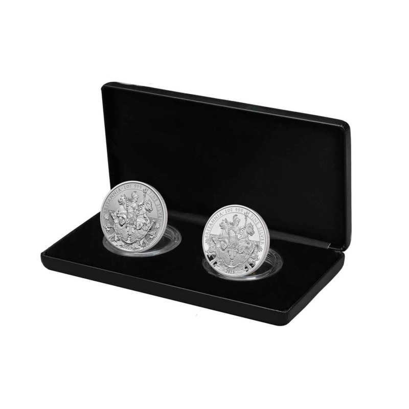 Sada stříbrných mincí 2 x 1 Oz Britannia Proof and Reverse Frosted 2023