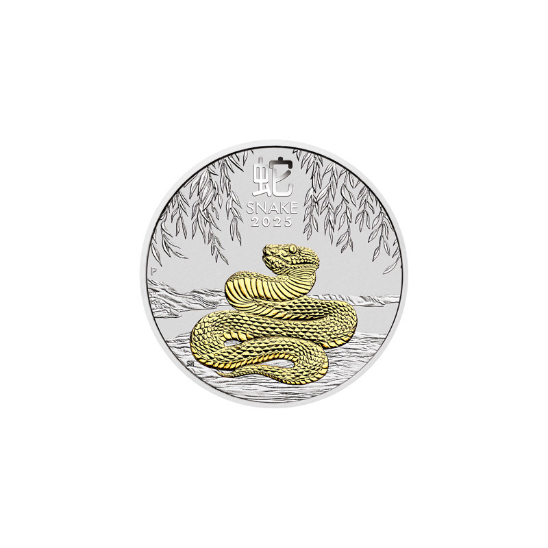 Stříbrná mince 1 Oz Lunar Series III Year of the Snake 2025 Zlaceno
