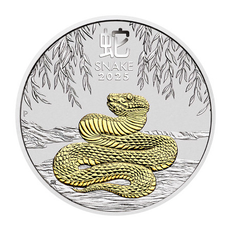 Stříbrná mince 1 Oz Lunar Series III Rok Hada 2025 Zlaceno