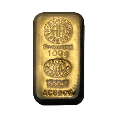Zlatý slitek 100 g Argor Heraeus litý