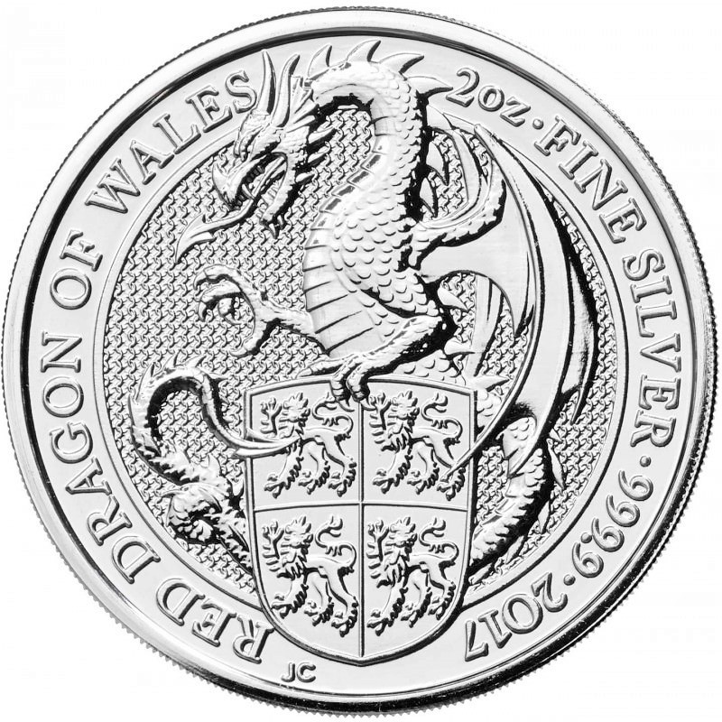 Stříbrná mince 2 Oz The Queen’s Beasts Red Dragon of Wales 2017