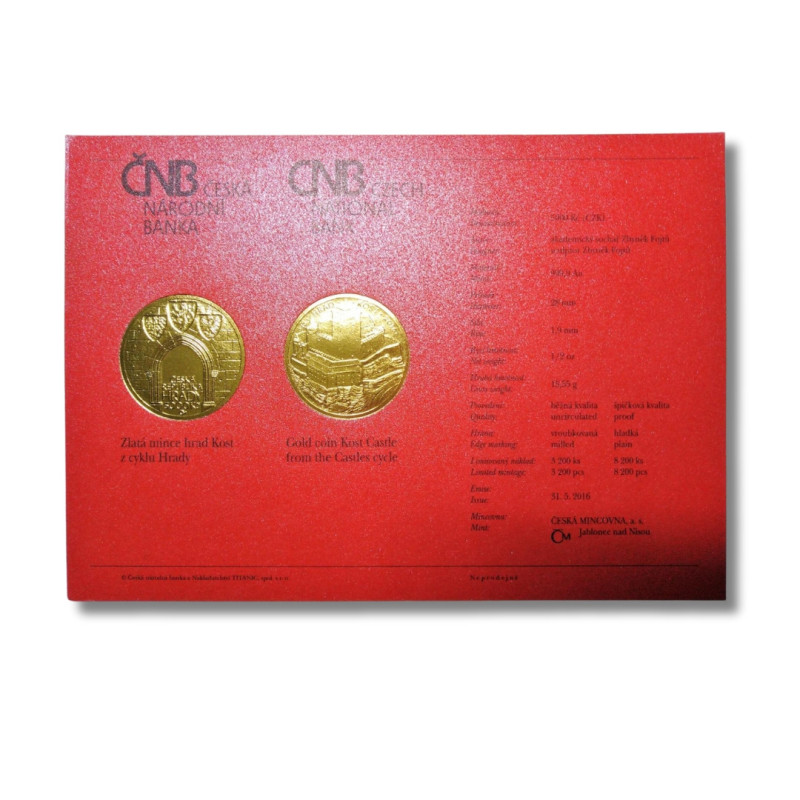 Zlatá mince 5000 Kč 1/2 Oz Hrad Kost 2016 Standard