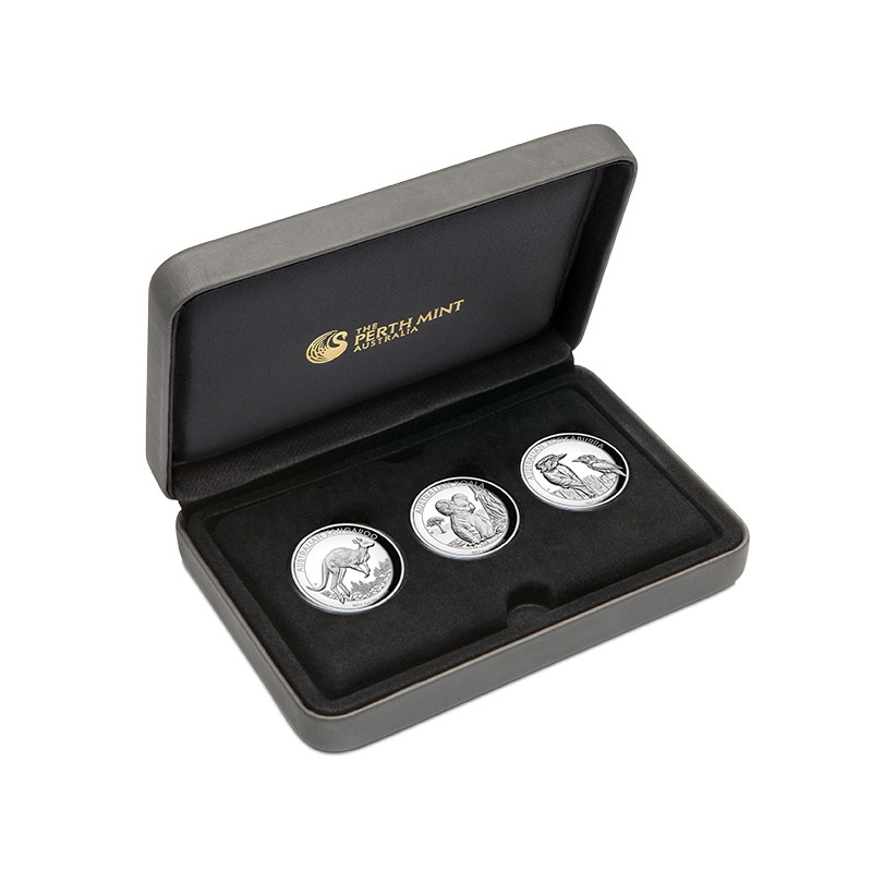 Sada stříbrných mincí 3 x 1 Oz Australian High Relief Proof 2017