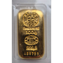 Zlatý slitek 100 g Argor Heraeus litý