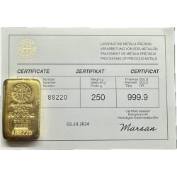 Zlatý slitek 250 g Argor Heraeus