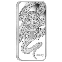 Stříbrná mince ve tvaru slitku 1 Oz Rectangular Dragon 2025 Proof