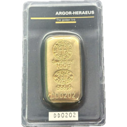 Zlatý slitek 100 g Argor Heraeus litý