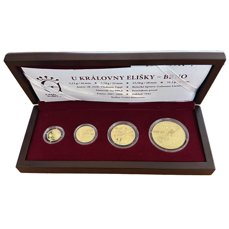 Sada zlatých mincí 4 x Dukátová řada Klub královny Elišky 2008 Proof