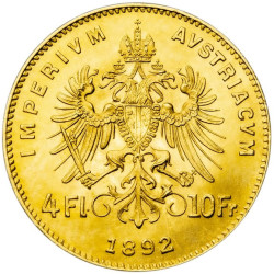 Zlatá mince 10 Frank 4 Zlatník Franz Josef I. 1892
