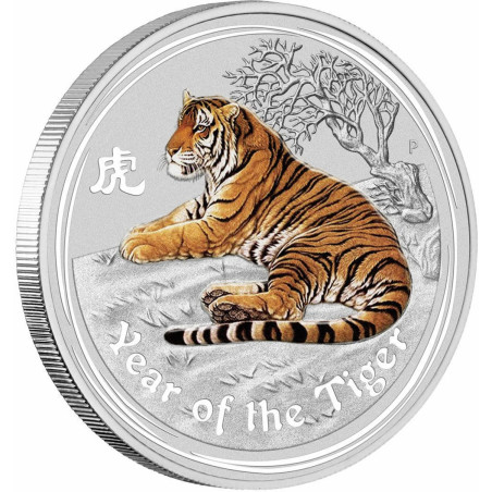 Stříbrná mince 1 Oz Lunar Series II Year of the Tiger 2010 Kolorováno