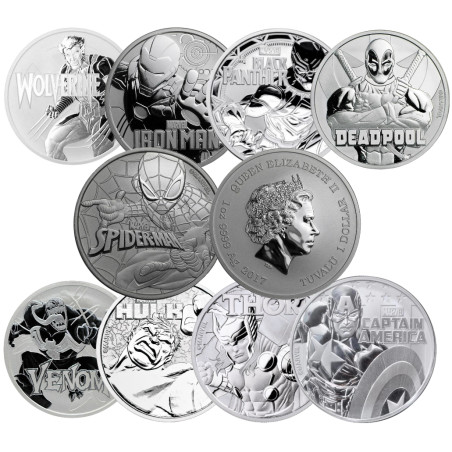 Sada stříbrných mincí 9 x 1 Oz Marvel 2017-2021