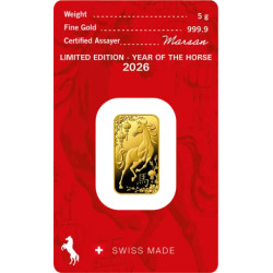 Zlatý slitek 5 g Argor Heraeus Lunar Series III Year of the Horse 2026