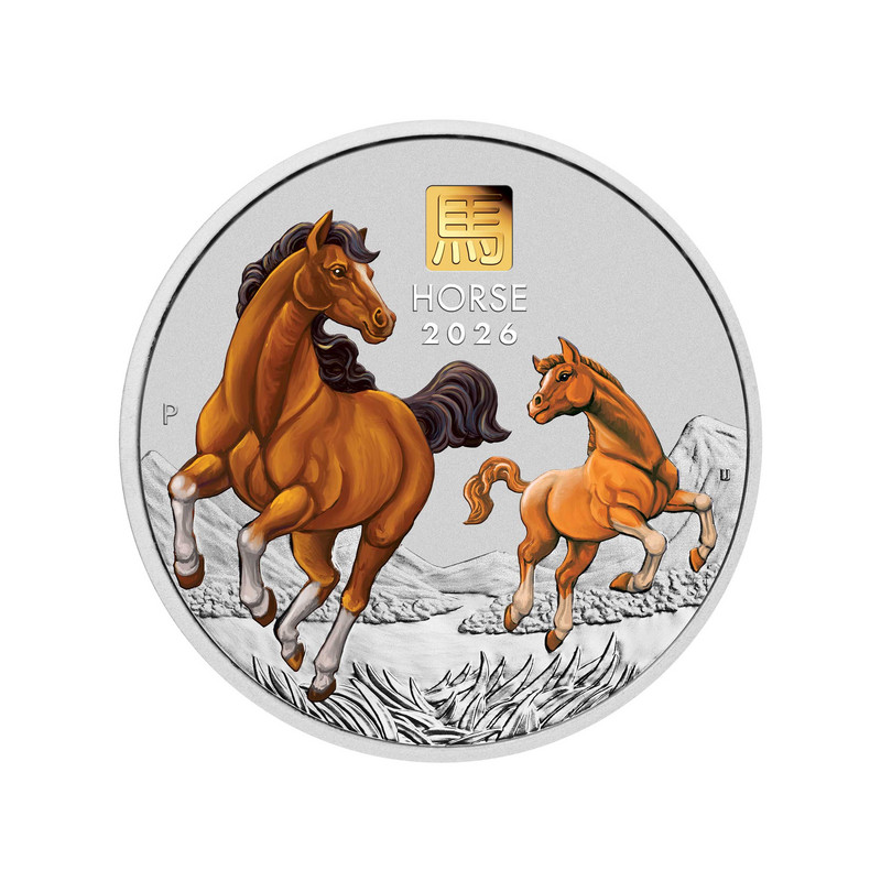 Stříbrná mince 1 Kg Lunar Series III Year of the Horse 2026 Kolorováno + Privy Mark