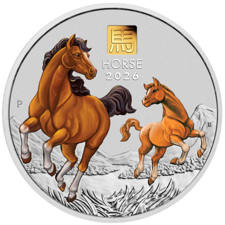 Stříbrná mince 1 Kg Lunar Series III Year of the Horse 2026 Kolorováno + Privy Mark