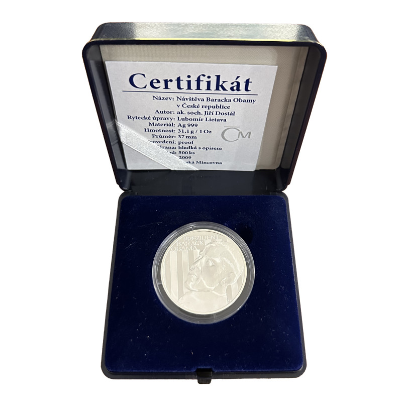 Stříbrná medaile 1 Oz Návštěva Baracka Obamy v České republice 2009 Proof